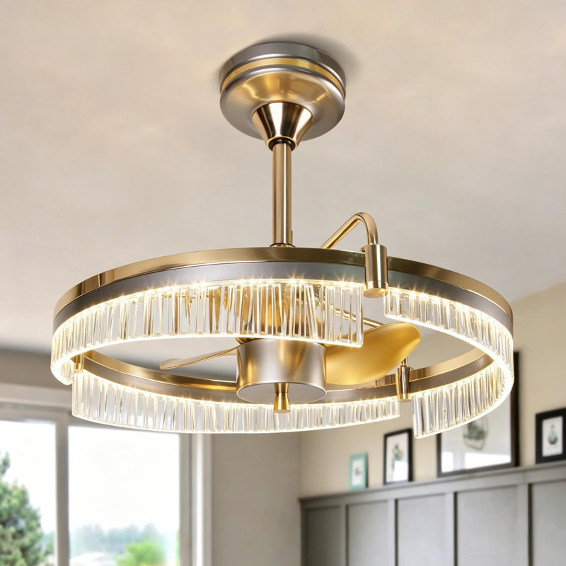 Ventilateur de plafond moderne de 23,6 po avec lustre de luxe sans lame à DEL intégré pour le salon et la salle à manger de la chambre principale