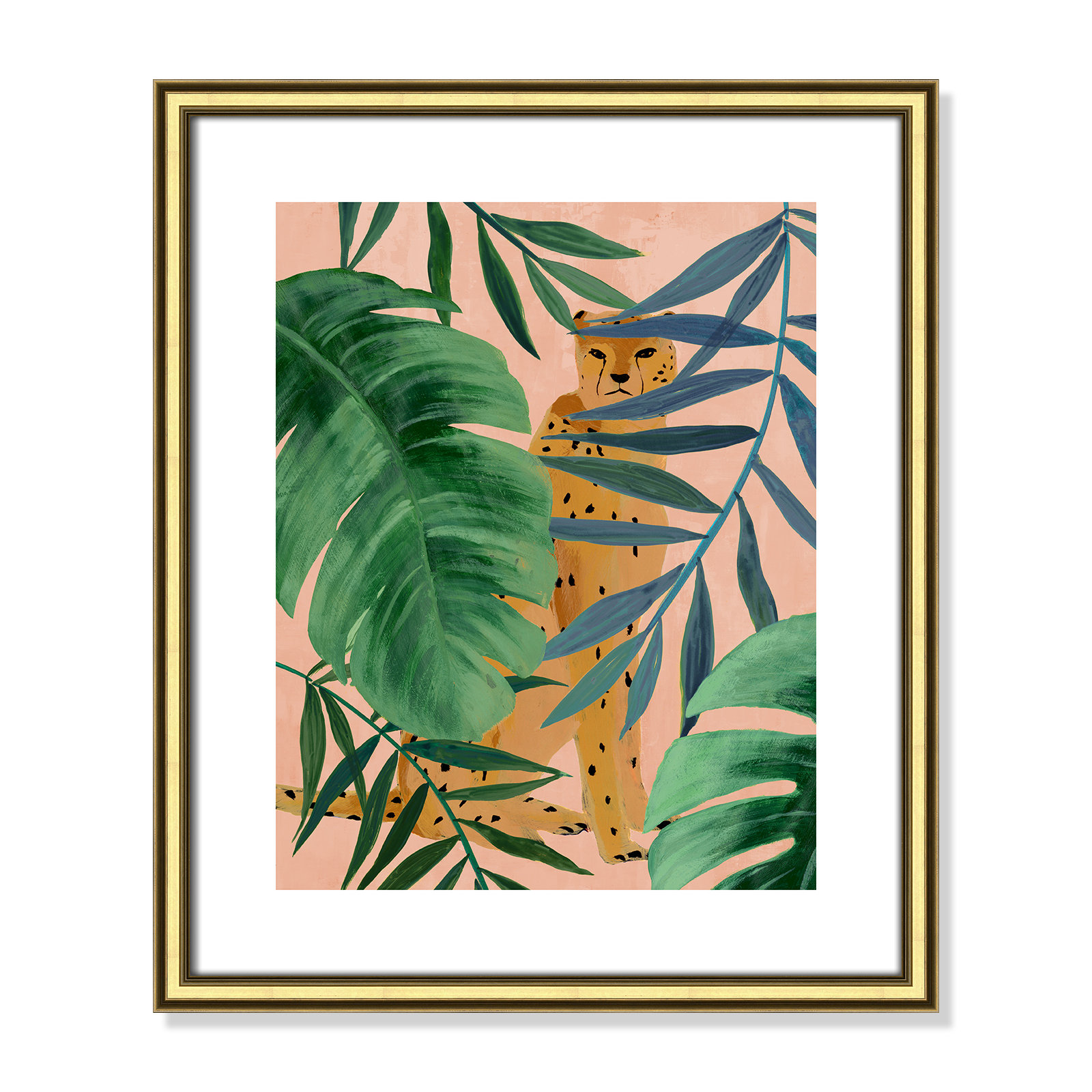 Silent Jungle - Painting Print, Gold Framed Paper, 19" H x 16" W x 0.88" D