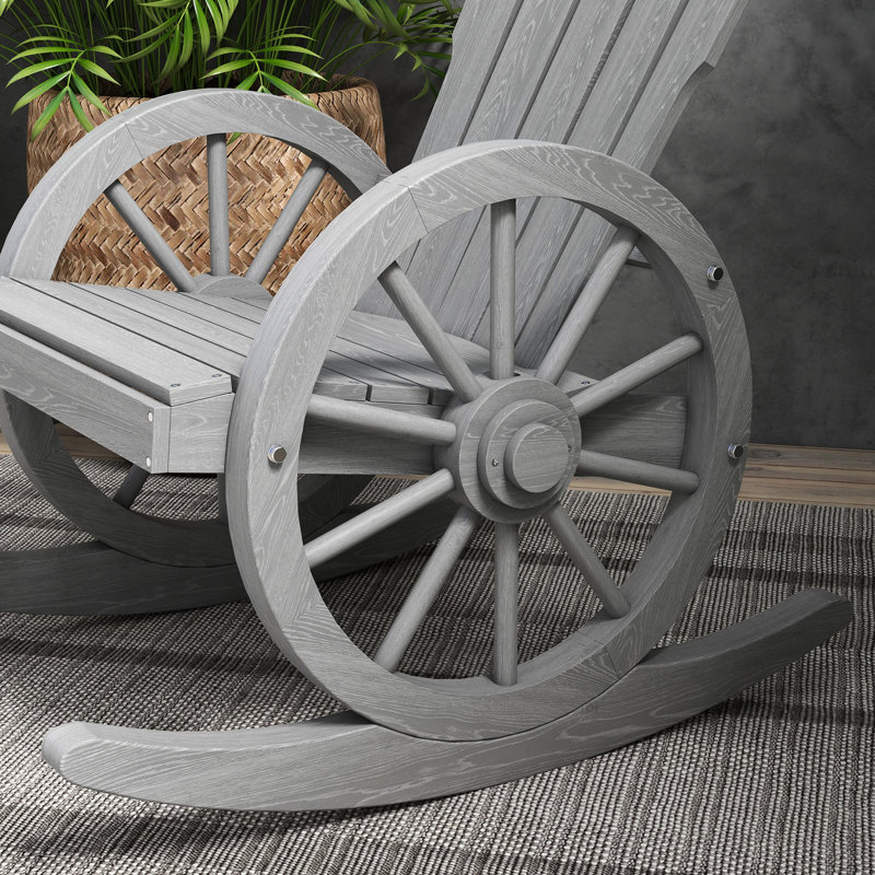 Chaise berçante grise pour jardin et patio - Structure en bois d'extérieur avec siège à lattes en bois à haut dossier