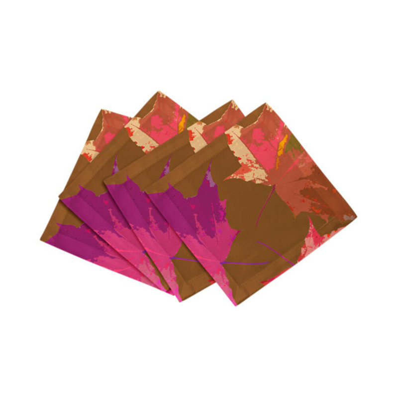 Serviettes de cocktail en satin de coton à feuilles d'automne, Brun