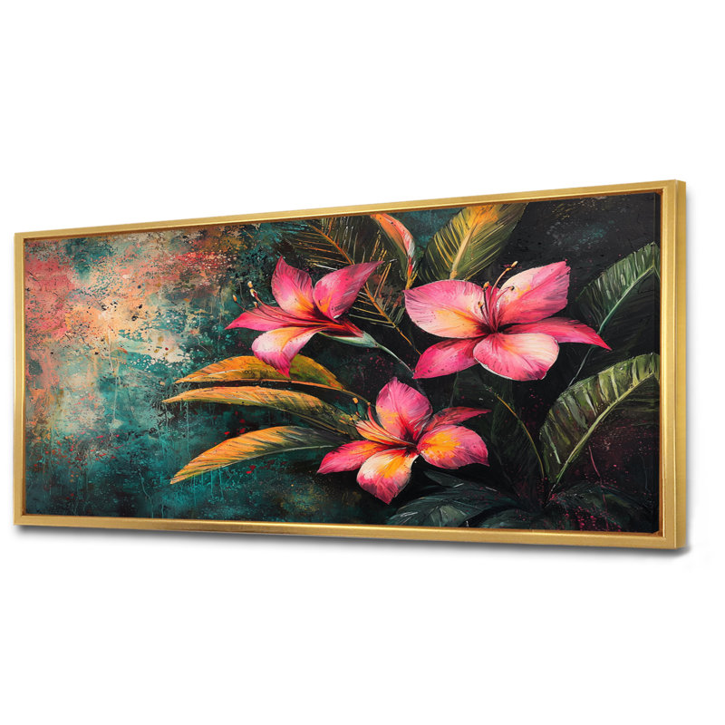 Matzke - Floral Large Wall Art, H 28 po x l 60 po, Cadre flottant, Doré
