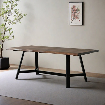 Solid Black Walnut Wood Dining Table Metal Legs