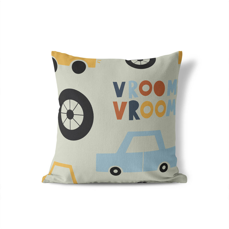 Coussin Vroom, H 18 po x l 18 po, Vert clair / vert / or / orange