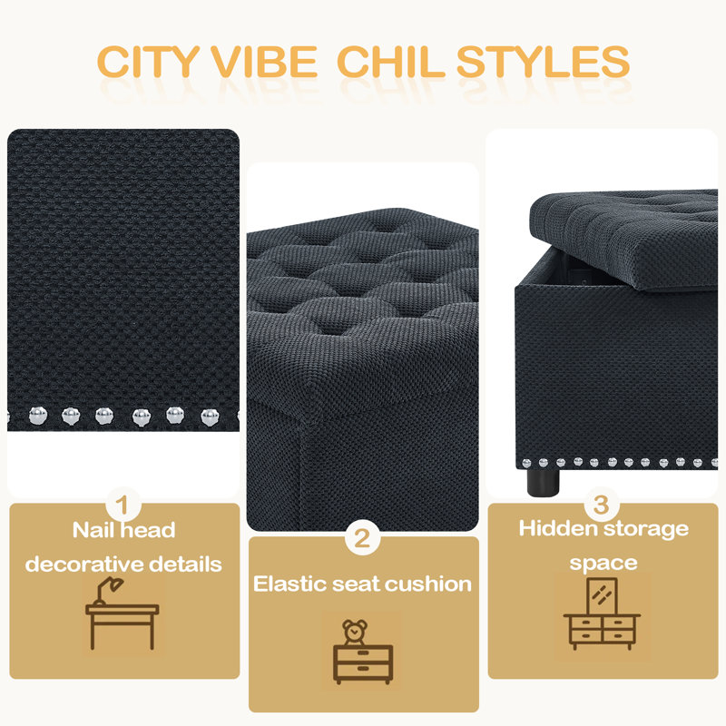 Repose-pieds avec rangement, repose-pieds capitonné, repose-pieds clouté, repose-pieds carré avec rangement, table basse rembourrée, rangement dans la chambre à coucher