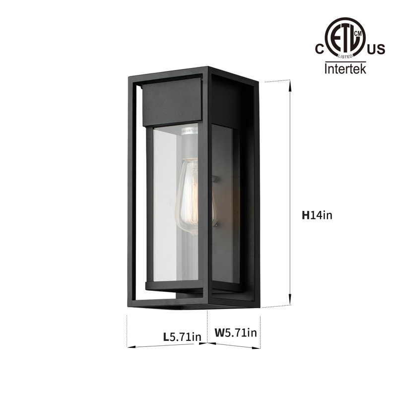 Classic Outdoor Wall Light with GFCI Outlet,14-Inch,Matte Black