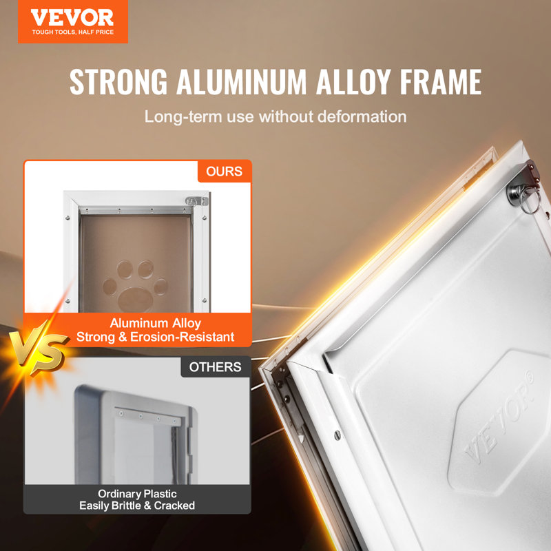 Medium White Aluminum Alloy Pet Door with Lock and Magnetic Flap