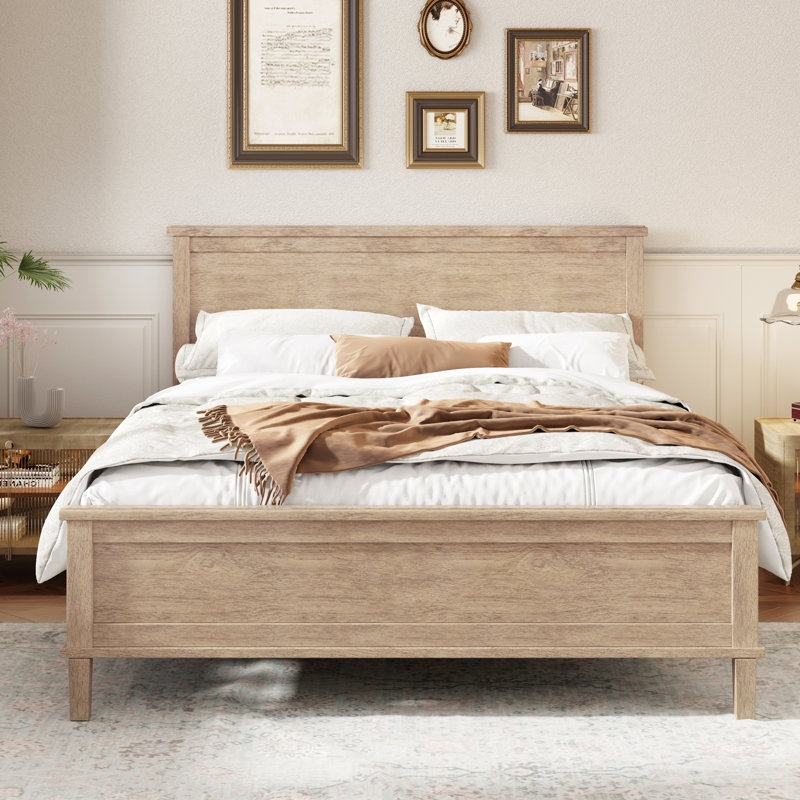 Lit plateforme en bois de style Mid-Century avec tête de lit et support à lattes en bois, aucun sommier nécessaire, très grand lit