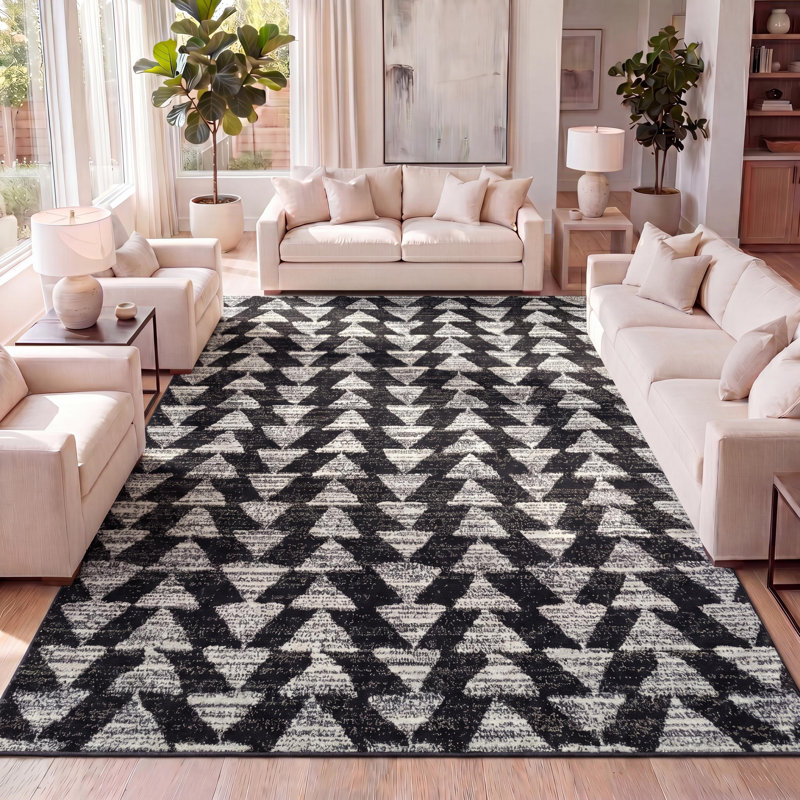 Kellman Moroccan Triangle Geometric Black/Cream Rug, Rectangle 3' x 5'