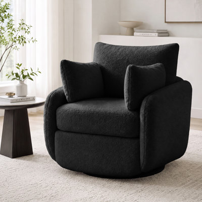 Modern 360° Swivel Accent Chair with Sherpa Boucle Upholstery