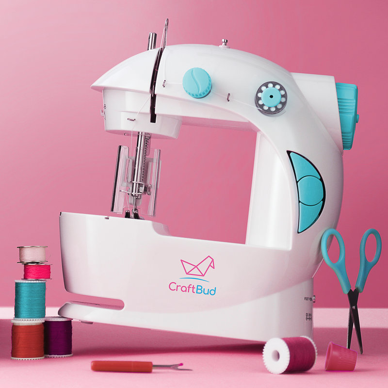Compact White and Blue Portable Sewing Machine for Kids and Beginners