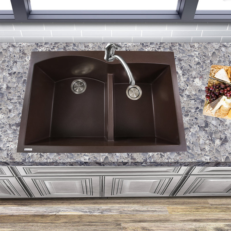 Plymouth 33'' L Double Basin Kitchen Sink, Brown
