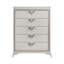 Commode haute Dery, 5 poignées triangulaires en chrome, blanc, or