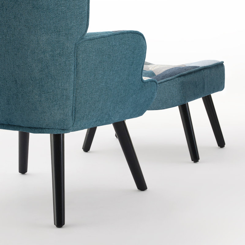 Fauteuil à oreilles et repose-pieds Kohlson, Bleu / bleu sarcelle