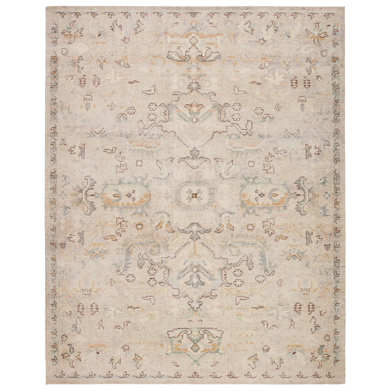 Tapis ivoire / bleu noué à la main Designer Designer Latham (13 pi x 18 pi)