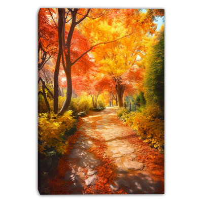 Golden Maple Path in Autumn Glow – Scenic Wrapped Canvas Wall Art Print