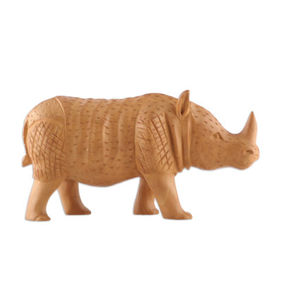 Novica Handmade Rhino Enigma Wood Sculpture