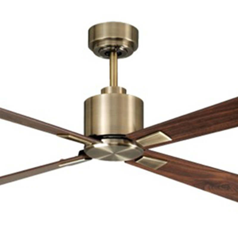 Ventilateur de plafond standard à 4 pales avec télécommande Harford, Laiton antique avec pales en noyer