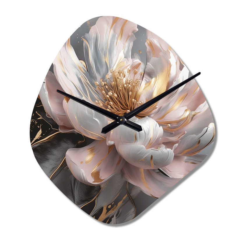 Horloge murale en marbre, rose doré, pivoine III - forme irrégulière, Petit