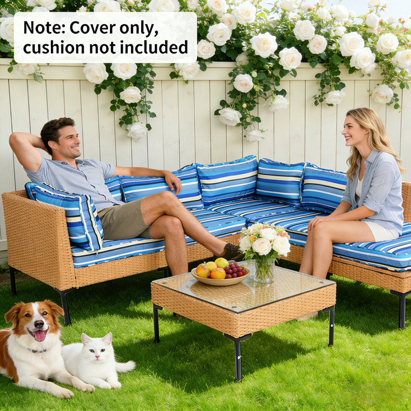 11 Pack Outdoor Patio Cushion Slipcovers, Waterproof Replacement Cushion Covers for Sectional Sofa Couch, Patio Furniture Seat Backrest Armrest Cushion Protector, Blue 5-Striped (Covers Only, No Cushion Inserts)