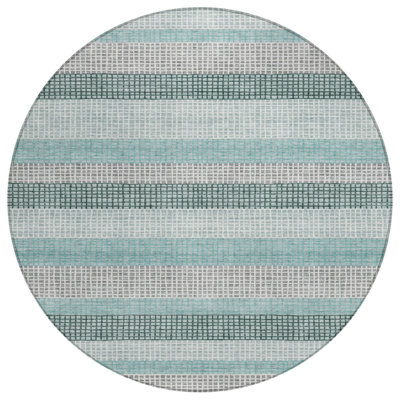 Tapis extérieur lavable rayé bleu sarcelle et ivoire 8 pi