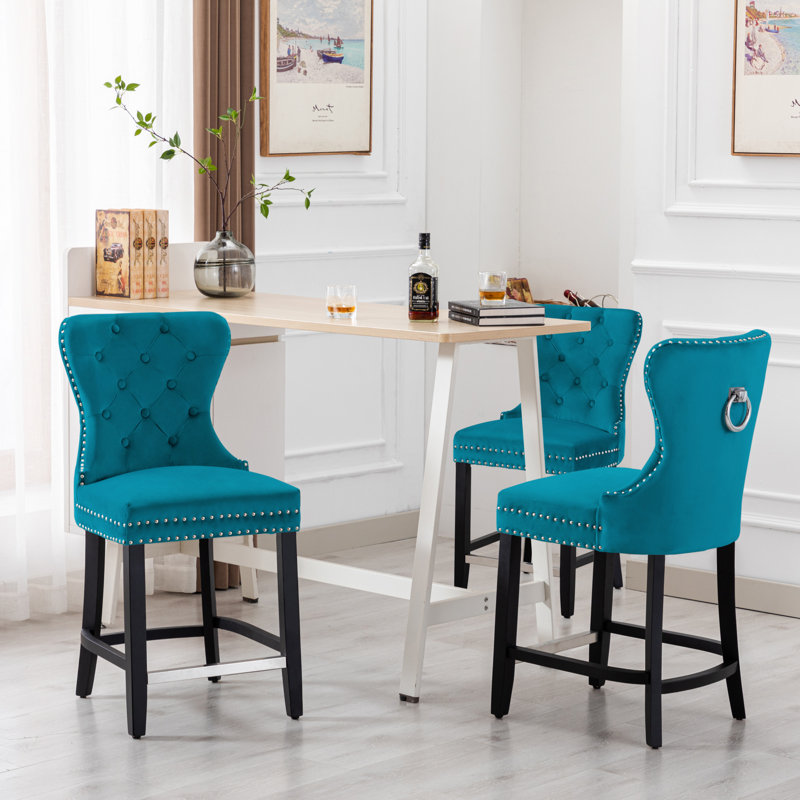 Tabouret de bar et de comptoir Kirsten, Tabouret de comptoir (siège d'une hauteur de 24 p, Bleu sarcelle, Noir