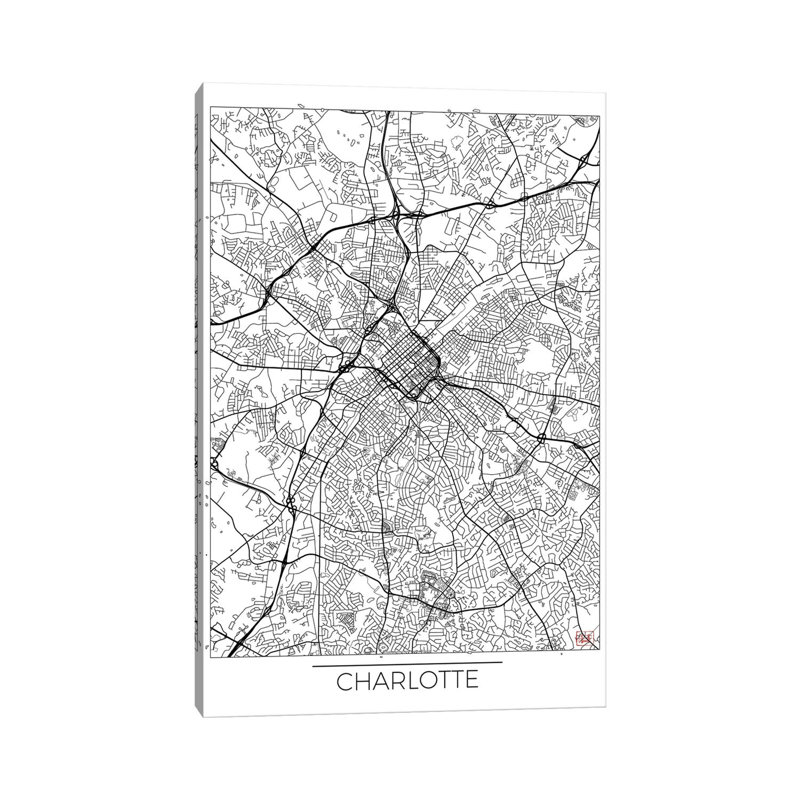 Charlotte Minimal Urban Blueprint Map by Hubert Roguski - Wrapped Canvas Gallery-Wrapped Canvas Giclée
