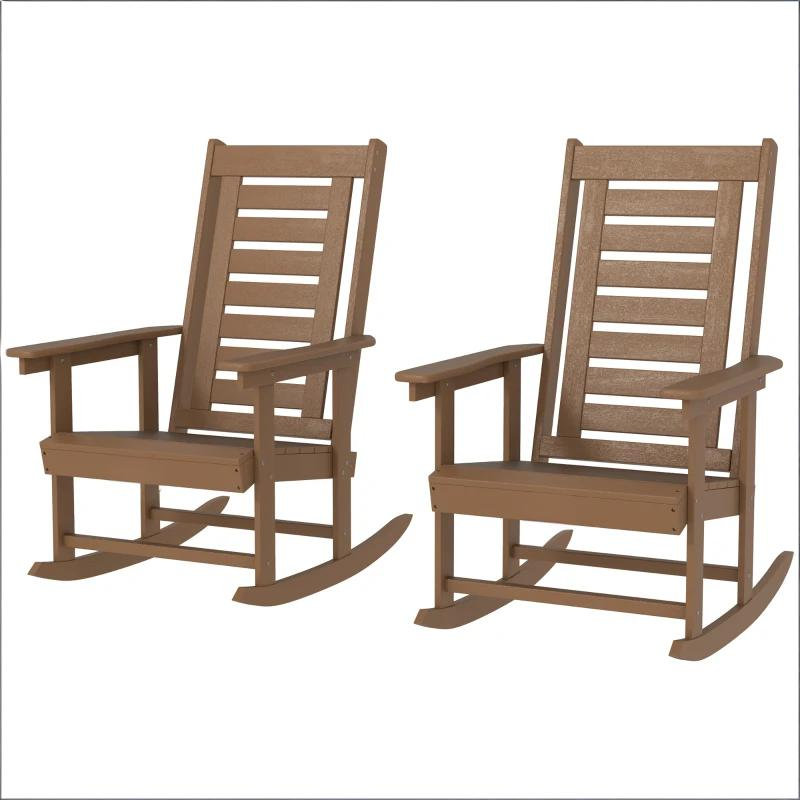 2 chaises berçantes d'extérieur à haut dossier | Idée de cadeau, Brun