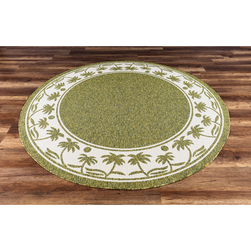 Tapis intérieur / extérieur à motif floral vert Springcreek, Rond 5 pi 2 po