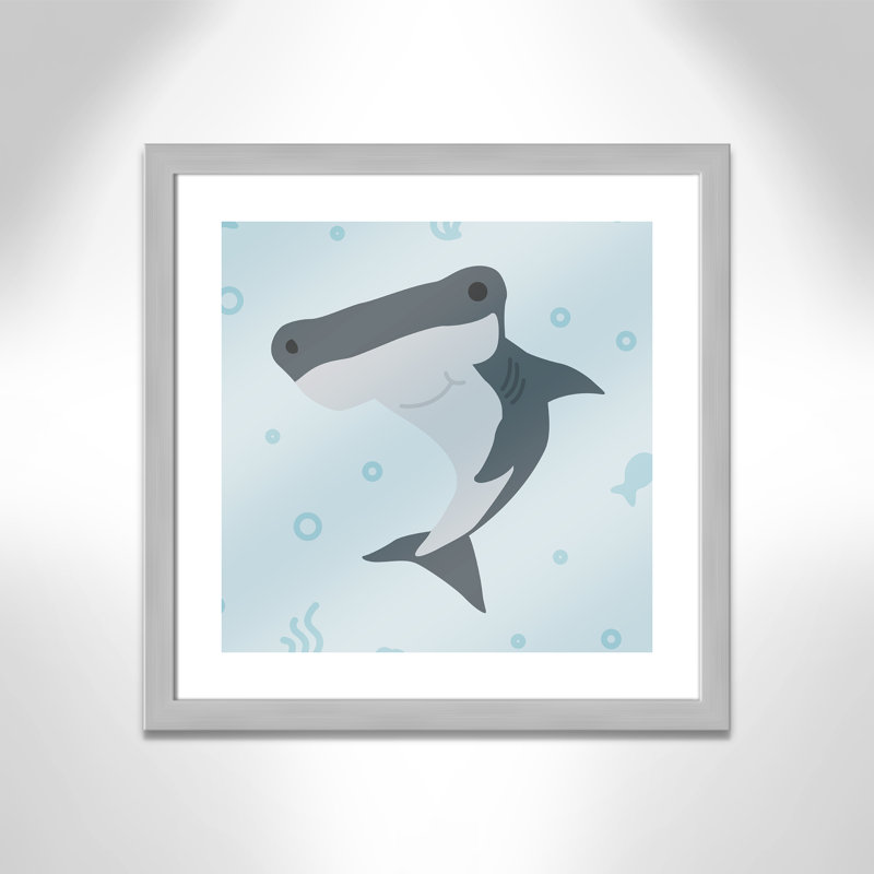Impression sur papier Happy Hammerhead, H 22,5 po x l 22,5 po x P 0,6 po, Encadré plat argent