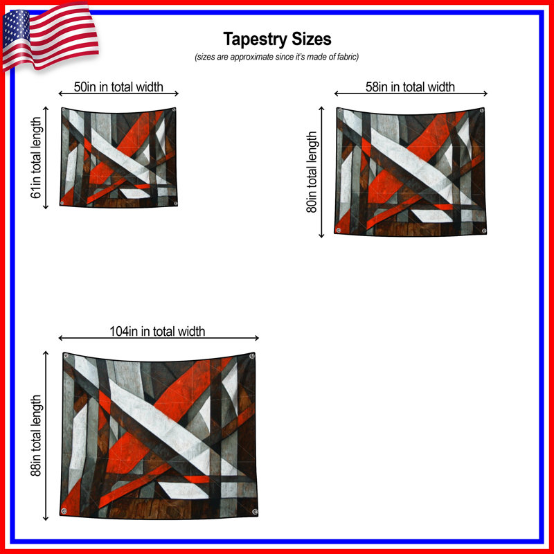 Tapisserie murale abstraite - art mural, H 51 po x l 60 po avec 4 œillets