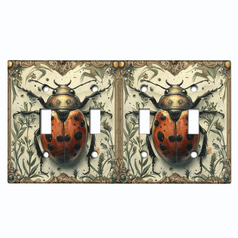 Couvercle de plaque d'interrupteur en métal; Bascule 4 bandes US standard - coccinelle damassée, # 4 Quad bascule