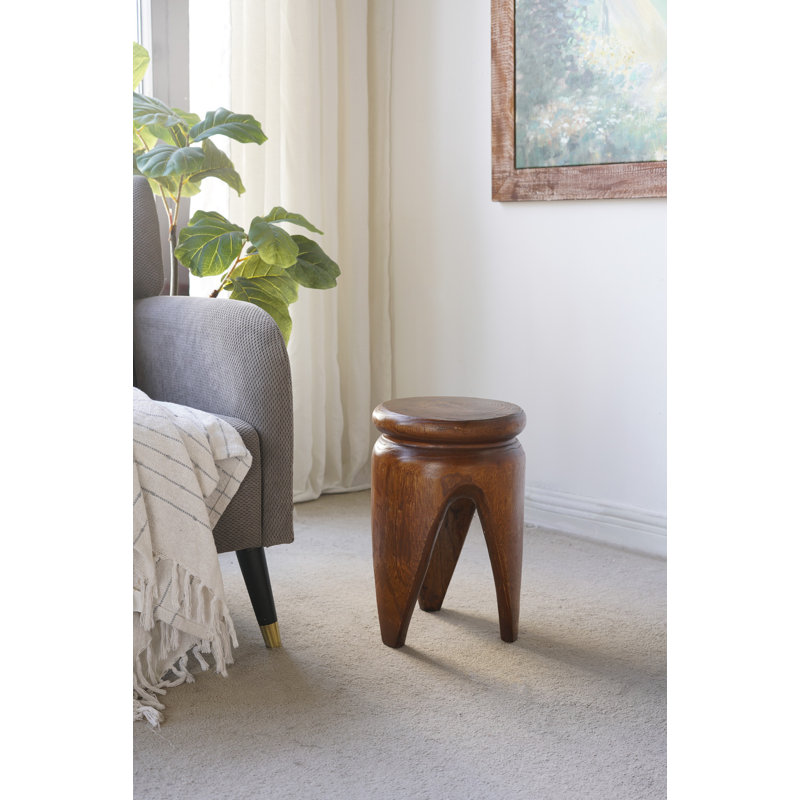 11X11x16.5" Carved Paulownia Wood Accent Table