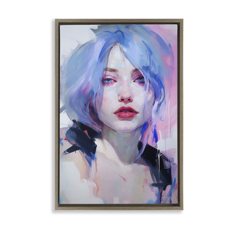 Toile flottante «Blue Haired Woman» par Roozbeh Bahramali, Brun, H 25 po x l 17 po