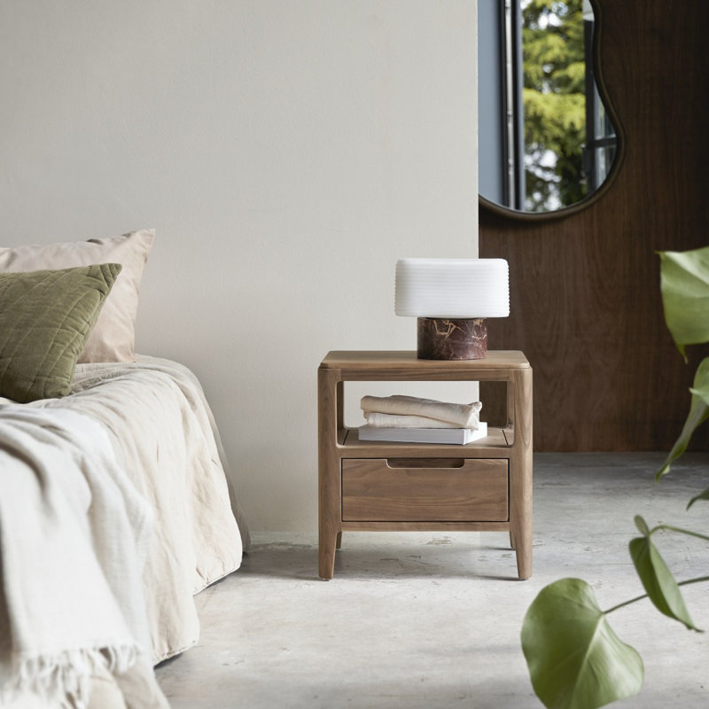Arto 45cm W Solid Wood Bedside Table, Walnut