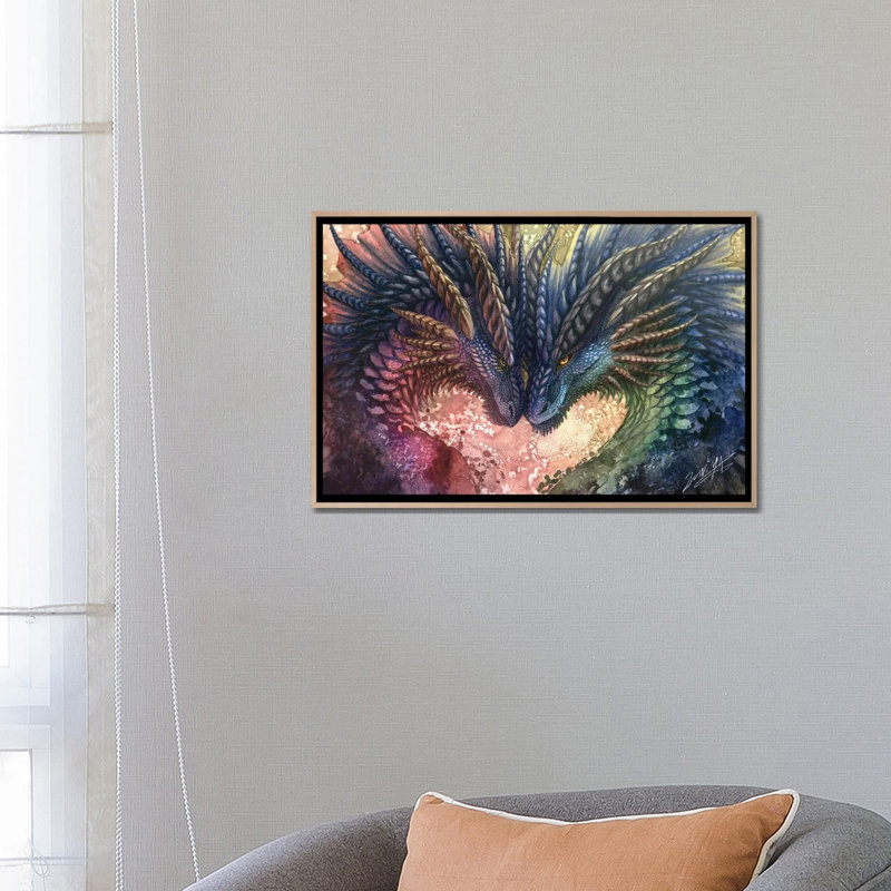 Dragon Love - reproduction d'art murale encadrée, H 18 po x l 26 po, Reproduction encadrée sans passe-partout, Beige