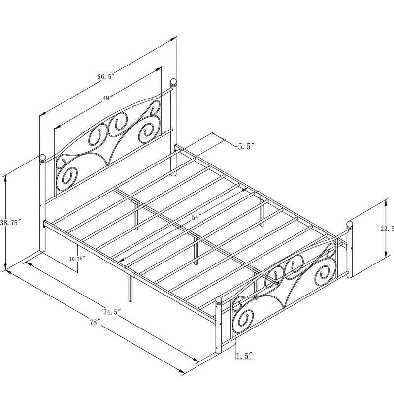 White Metal Full Size Bed Frame, Unique Flower System, Headboard Included, Fits 8 - Inch Mattress, 600 Lbs Limit Metal, Structure, Stable And Quiet, Limit, Mattress