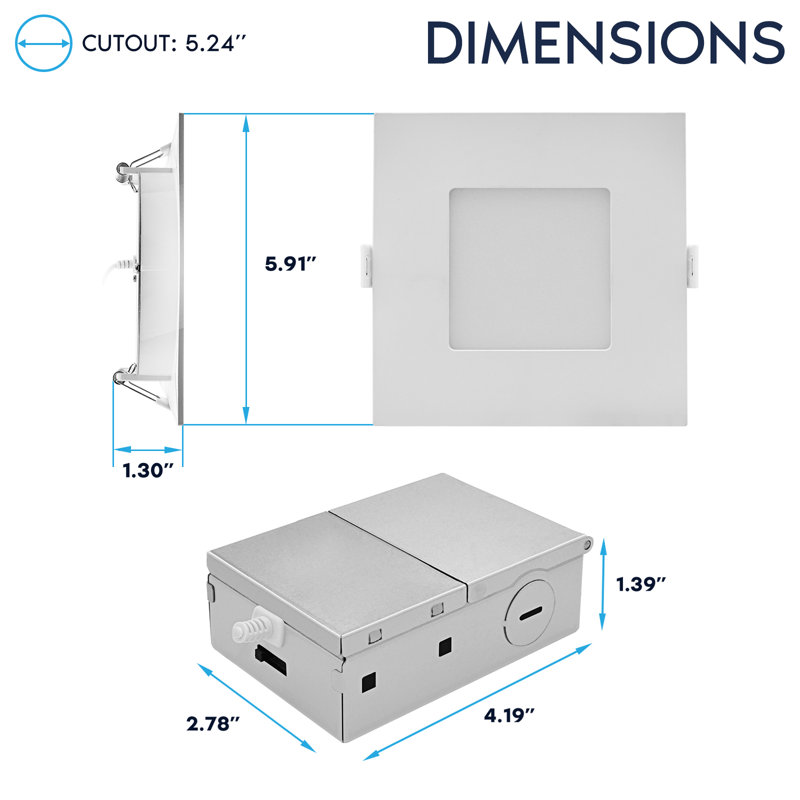 Luminaire carré à DEL 5 pouces LUXRITE, mini panneau lumineux rétroéclairé ECO, 5CCT 2700K-5000K, 1200LM, 13W, 100 °, intensité variable triac 10% à 100% ETL
