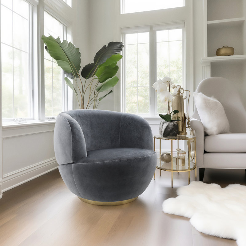Fauteuil demi-tonneau l 34 po, Velours gris