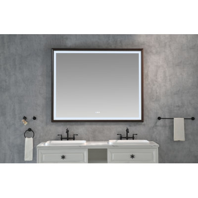 60 X 48 Inch LED Bathroom Mirror With Aluminum Frame, Wall Mounted Vanity Mirror, Anti-Fog, Memory, 3 Colors, Stepless Dimmable