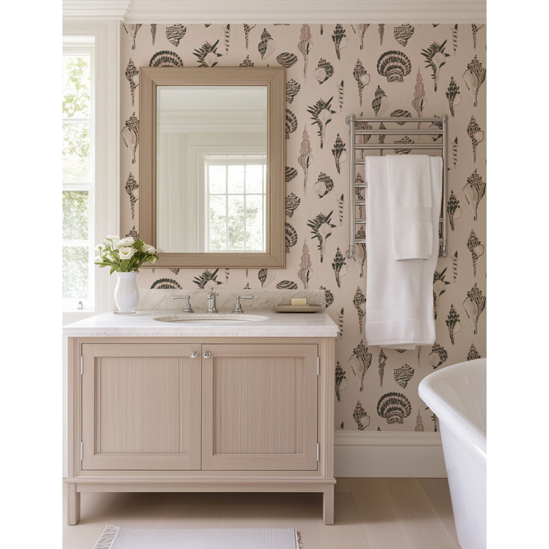 Sullivan’s Island Shells Serene Sky Wallpaper by Megan Molten, Pink, Faux Grasscloth
