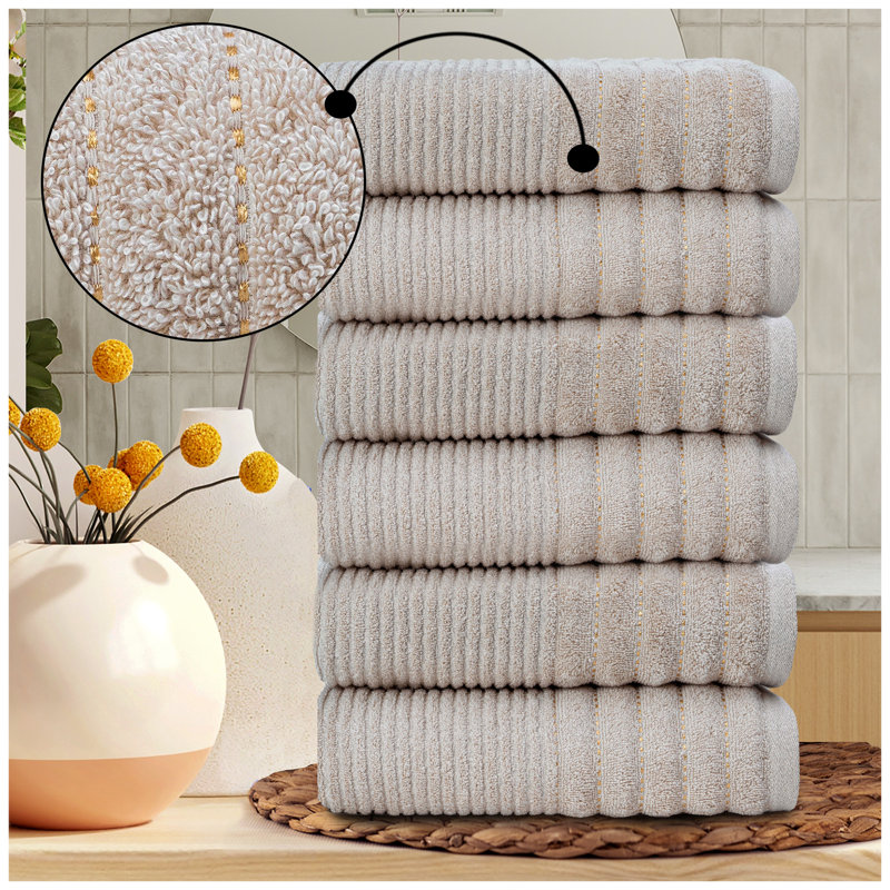 6 Pack Premium Ribbed Cotton Towels, Everyday Comfort Hand, Bath Towels & Sheet, Soft Feel, Quick Dry & Highly Absorbent