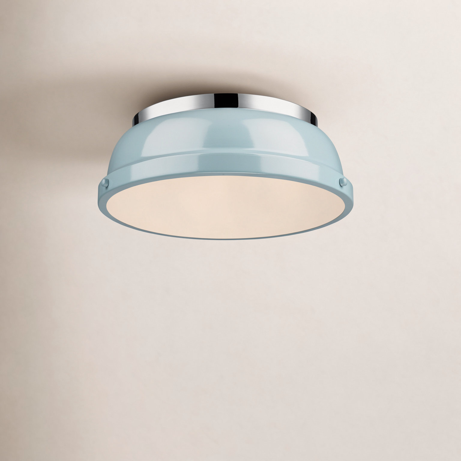Calico 2 Light Steel Flush Mount, Seafoam, Chrome