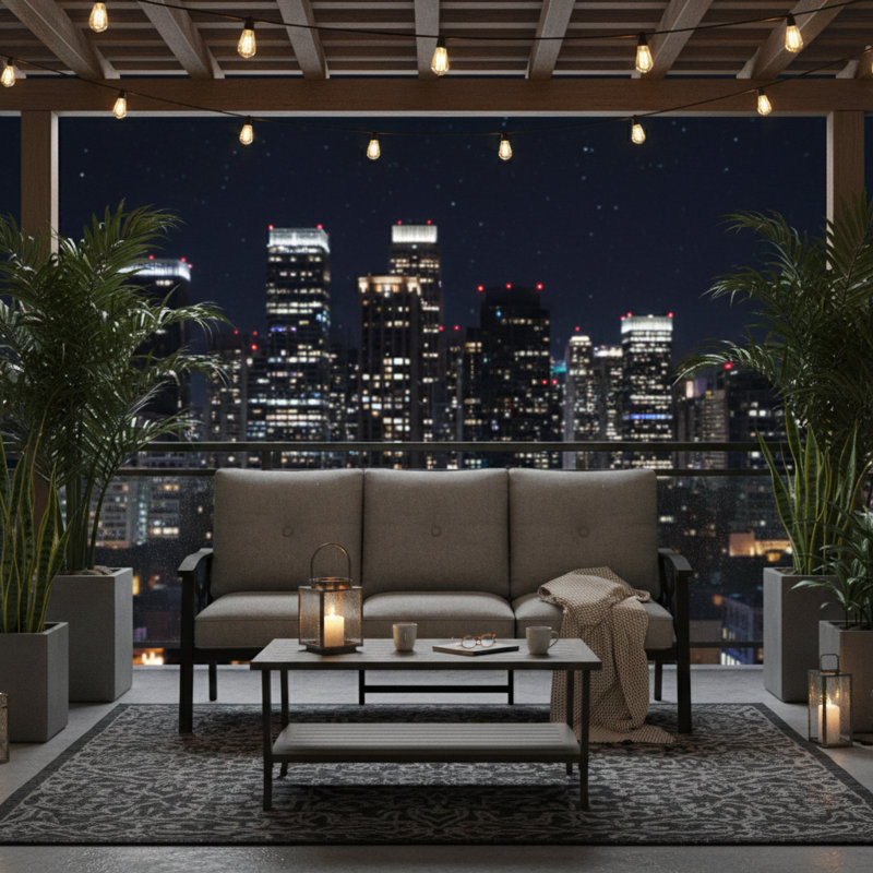 2 Piece All-Weather Outdoor Patio Set with 3-Seat Sofa and Rectangular Coffee Table, Black Frame, Gray Cushions, Gray, Black