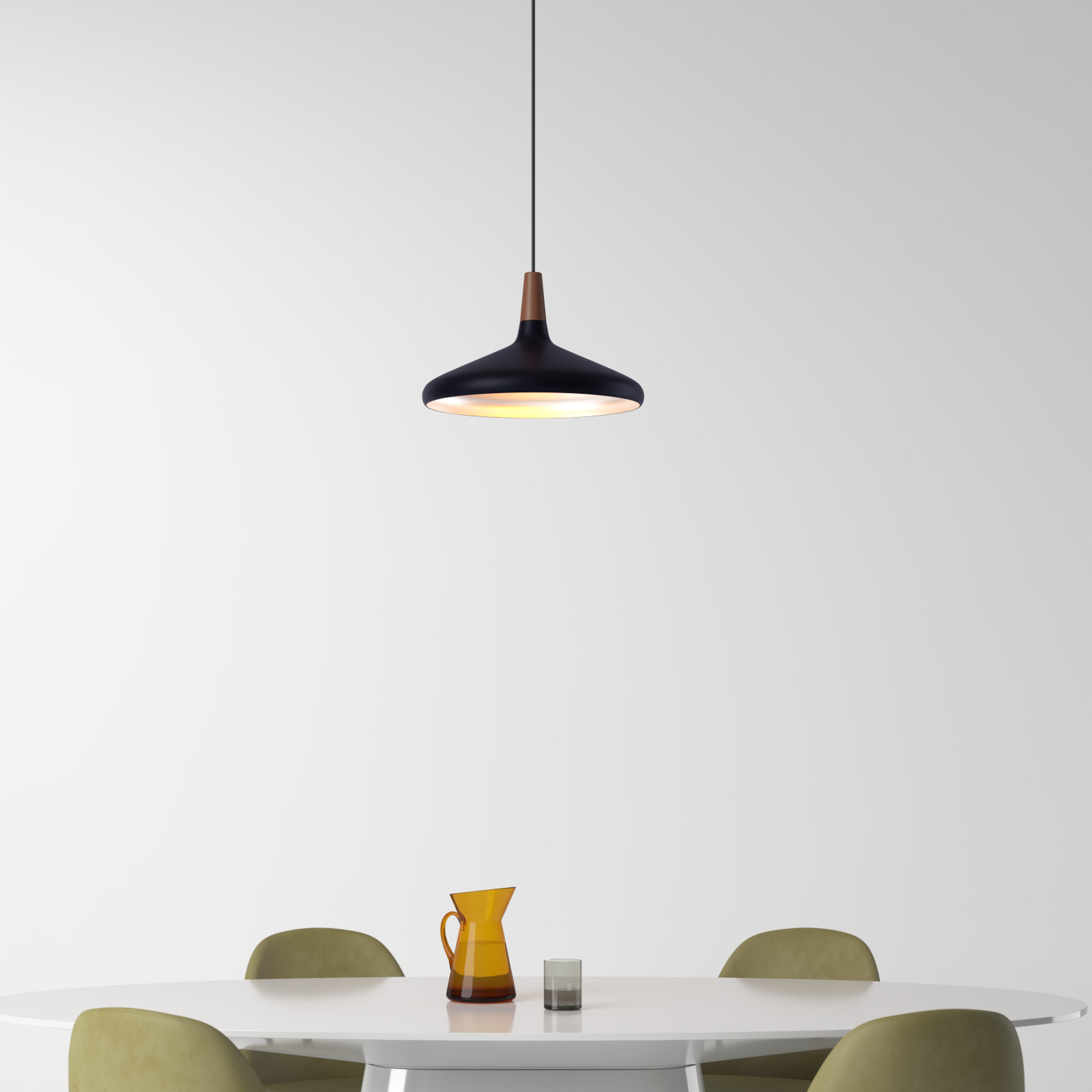 Drew 1 - Light Single Cone Pendant, Walnut/Black, 9" H x 15.25" W x 15.25" D