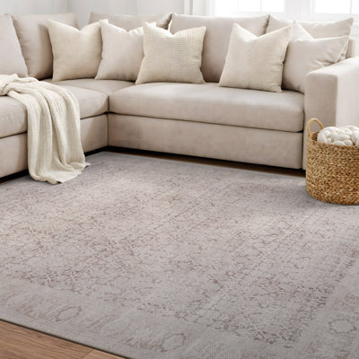 Elise Beige Distressed Rug – Machine Washable Flatweave Style With Non-Slip Backing