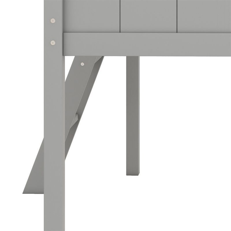 Wood Low Loft Bed With Ladder, Ladder Can Be Placed On The Left Or Right, Gray