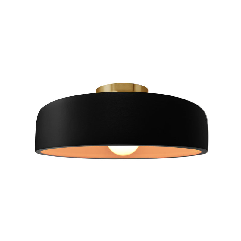 Plafonnier semi-encastré Radiance, Noir carbone mat / or champagne, Laiton brossé, H 6 po x l 13 po x P 13 po