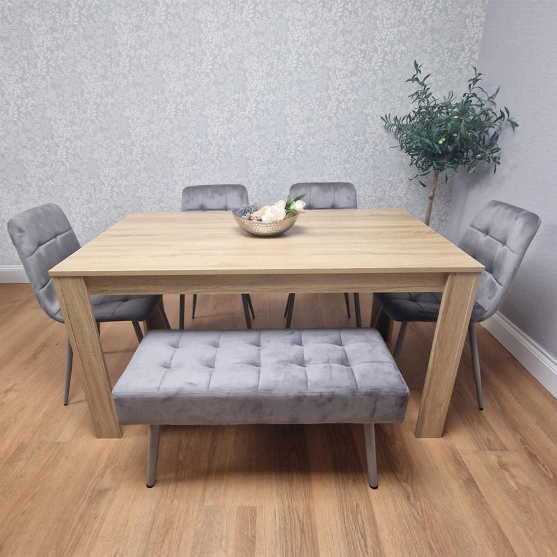 Savarna 6 - Person Dining Set, 75cm H x 140cm L x 80cm W, Oak