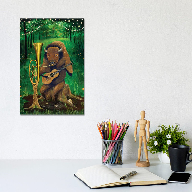 One Man Bison Band - Wrapped Canvas Painting, 30.48cm H x 20.32cm W x 1.905cm D
