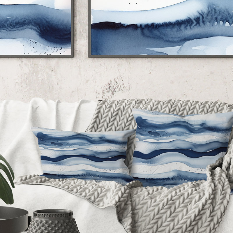 Abstract Classic Blue Waves III - Fractals Printed Throw Pillow, Rectangle 12"H x 20"W